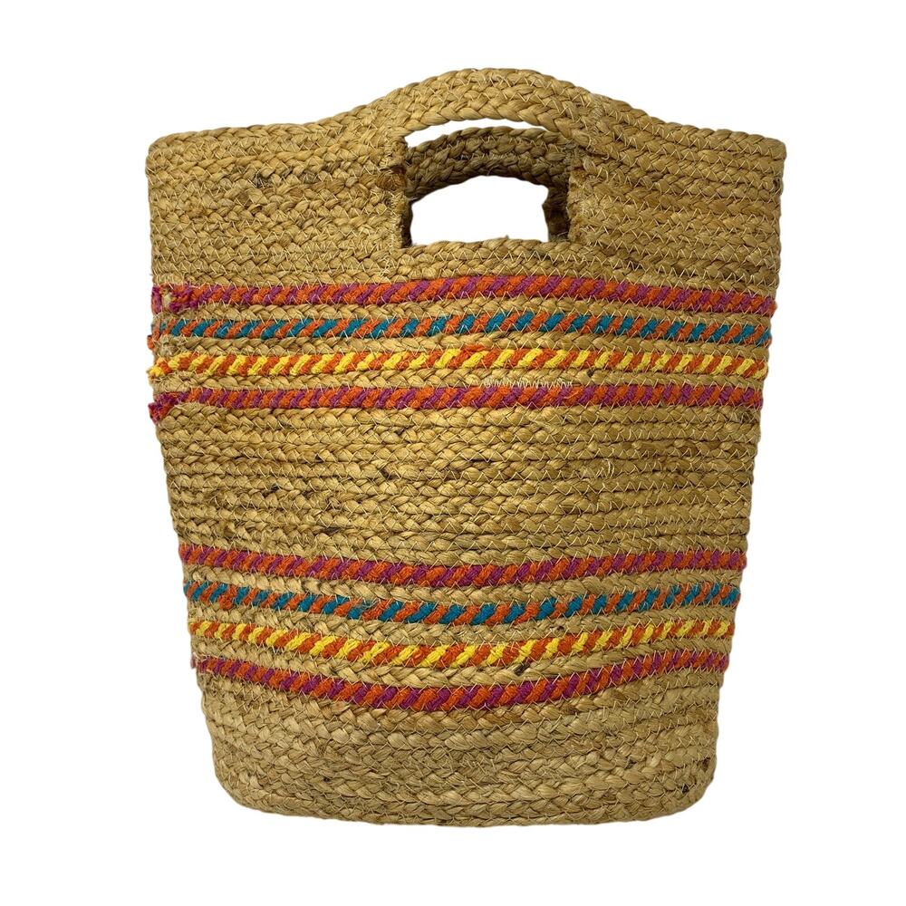 Unbranded Bag Womens Beige Chunky Braided Woven Cutout Handles Striped
